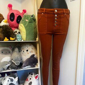American Eagle Women’s Burnt Orange Button Fly Skinny Pants Size 4 X-Long